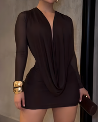 V-Neck Mesh Backless Bodycon Mini Dress