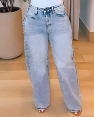 Side Buttons Wide-Leg Jeans