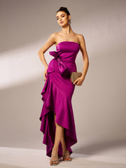 Strapless Knot Asymmetric Prom Dress
