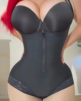Front Zipper Lace Trims Thong Body Shaper