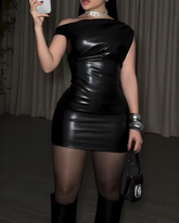 Off-Shoulder Leather Bodycon Dress