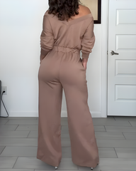 Casual Off-the-Shoulder Wide-Leg Jumpsuit