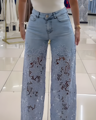 Lace Cutout Wide Leg Jeans