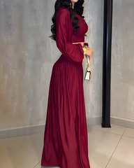 V-Neck Long-Sleeved Top Wide-Leg Pants Suit