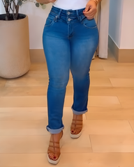 Double-Breasted Hip-Lifting Slim-Fit Jeans