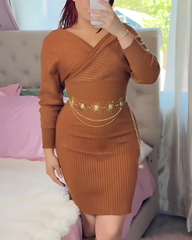 Off-the-Shoulder Knitted Bodycon Dress