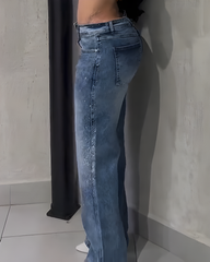 Stylish Sparkling Rhinestone Wide-Leg Jeans