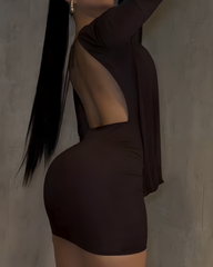 V-Neck Mesh Backless Bodycon Mini Dress