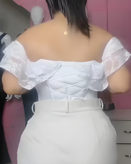Lace Back Tie Tummy Control Thong Bodysuit