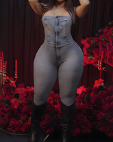Slim Fit Bandeau Sleeveless Denim Bodycon Jumpsuit