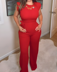 Slim-Fitting Sleeveless Belted Wide-Leg Jumpsuit