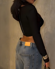 Shiny Rhinestone Hollow Long Sleeve Top
