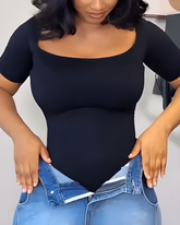 Round Neck Short Sleeve Slimming Shaping Thong Bodysuit