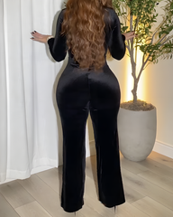 Rhinestone-Trimmed Long-Sleeved Bodycon Jumpsuit