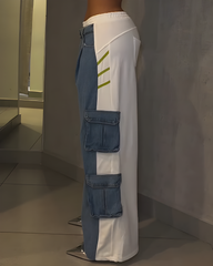 Contrast-Paneled Wide-Leg Jeans