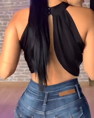 Halter Neck Irregular Backless Top