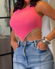 Metal Tassel Round Neck Vest