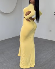 Long-Sleeved Slimming Backless Long Dress
