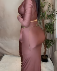 Long-Sleeved Ruched Slim Fit Maxi Skirt 2-Piece Set
