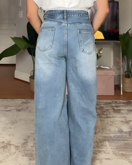 Multi-Button Straight Leg Jeans