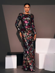 Crew Neck Floral Sequin Dress