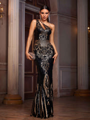 Elegant One Shoulder Cut Out Sequin Mermiad Formal Dress