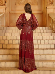 Wine Sequin A-line Split Prom Dress