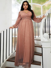 Plus Size Backless V Neck Tulle Maxi Dress
