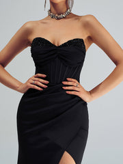 Strapless Corset Panel Split Cocktail Dress