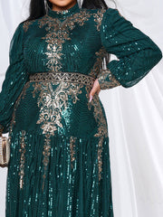 Plus Stand Collar Sequin A-line Dress