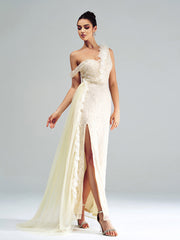 Spaghetti Strap Appliqued Floral Split Dress
