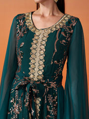 Crew Neck Panel Bowknot Sequin Dress