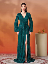 Sexy V-neck Slit Sequin Prom Dress