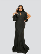 Plus Stand Collar Cutout Mermaid Black Dress