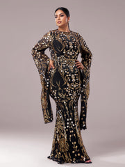 Plus Long Sleeve Mermaid Sequin Maxi Dress