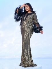 Plus Bell Sleeve Sequin Evening Dress