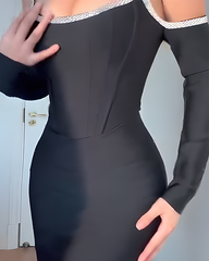 Rhinestone Trim Off-Shoulder Slim Fit Mini Dress