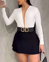 Long-Sleeved Bodysuit Skirt 2-Piece Set