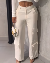 High-Rise Slim-Fit Cargo-Style Wide-Leg Casual Pants