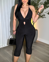 Deep V-Neck Slim Mesh Bodycon Jumpsuit