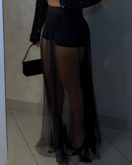 Sheer Mesh Built-In Shorts Long Skirt
