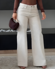 Sparkling Rhinestone Slim-Fit Wide-Leg Jeans