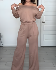 Casual Off-the-Shoulder Wide-Leg Jumpsuit