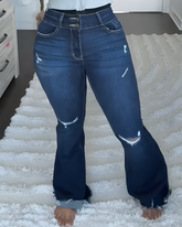 Double-Breasted High-Rise Slim-Fit Ripped Flared Jeans