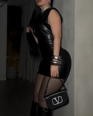 Off-Shoulder Leather Bodycon Dress