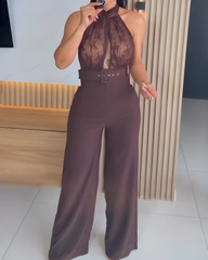 Lace Paneled Backless Wide-Leg Jumpsuit