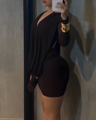 V-Neck Mesh Backless Bodycon Mini Dress