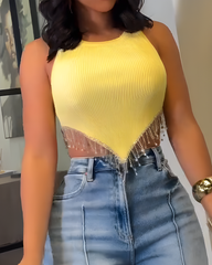 Metal Tassel Round Neck Vest