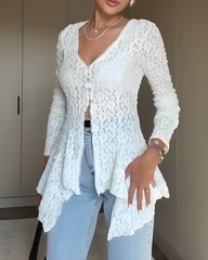 Hollow Lace Long-Sleeved Top