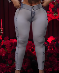 High-Stretch Double-Breasted Skinny Jeans